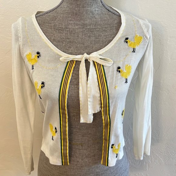 Anthropologie Sweaters - Vintage Anthropologie Field Flowers Sweater, Size XS, Chickens/Grosgrain Ribbon